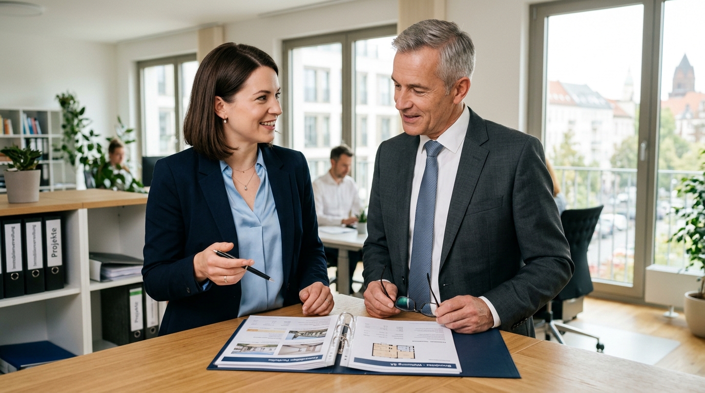 ImmoEco Team bespricht Verwaltungs- und Renovierungslösungen zur transparenten Hausverwaltung Kosten Beratung
